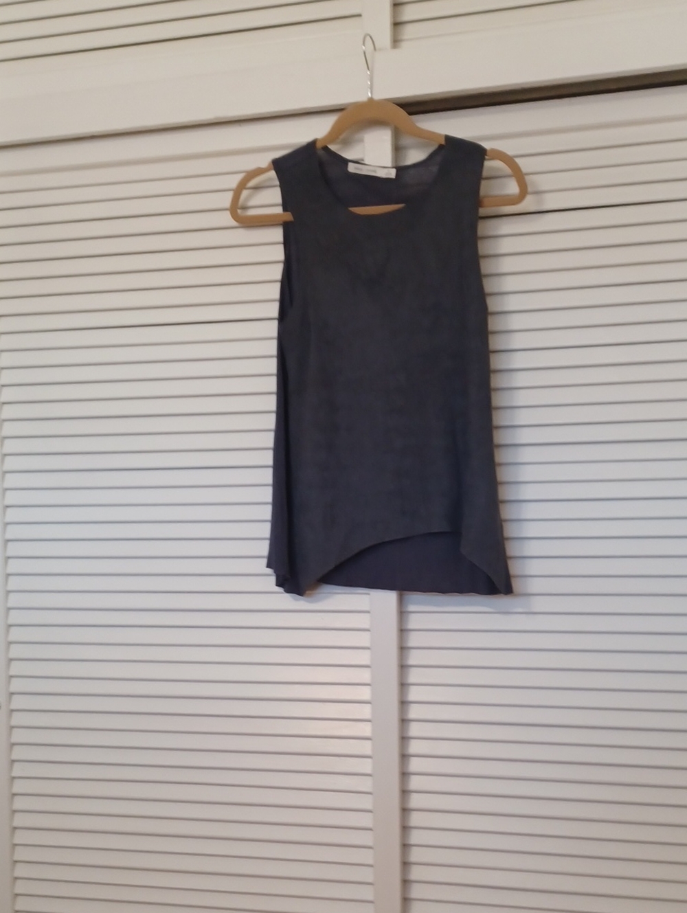 bishop + young Charcoal Layered Sleeveless Tank Small Hanketchief Hem Faux Suede